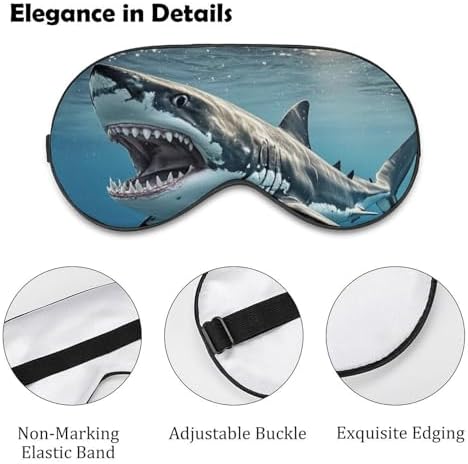 Great White Shark Opens Mouth Sleep Mask Light Block-Out Eye Mask for Side Sleeper Pressure-Free Soft Night Blindfold with Adjustable Strap Breathable Sleep Eye Cover for Travel