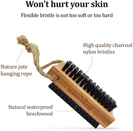 Wooden Cleaning Finger Nail Brush with Nylon Charcoal Bristles & Hanging Rope - Double-Sided Fingernail Brush for Scrubbing Fingernails and Toes (Beechwood)