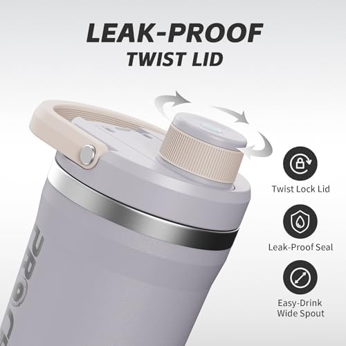 PROCHAIN Insulated Stainless Steel Shaker Bottle, Metal Shaker Cup for Protein Shakes with Storage, Leak-Proof Twist Lock Lid, Perfect for Gym Sports, 20 oz