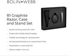 Bolin Webb Handle in Monza Red with Razor Stand and Waterproof Travel Case. Fitted with Gillette Mach3 Blade Cartridge Technology. Award Winning Razors for Men - Made in England. (Graphite)
