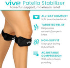 Vive Patella Knee Flex Wrap Brace (2-Pack) – Patellar Tendon Support Strap for Pain Relief, Meniscus Tear, Tendonitis – Adjustable Tracking Belt Strap Band for Running, Basketball, Volleyball, Hiking (Black)