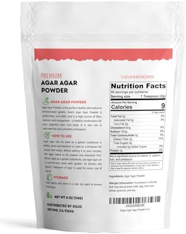 Kate Naturals Agar Agar Powder for Cooking & Petri Dishes. Vegan Gelatin Substitute Powder Unflavored for Gelatin Sheets & Halal (4oz, Vegetarian, Plant-based)