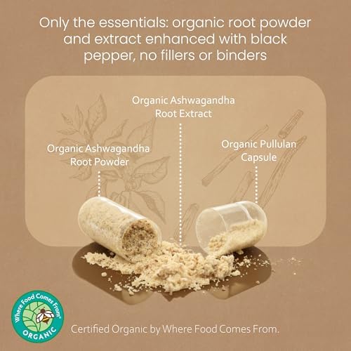 NaturaLife Labs Organic Ashwagandha 2100 mg per Serving – Herbal Supplement Root Powder & Extract – 100 Capsules – Vegan, Non-GMO, Gluten-Free (2 Pack)