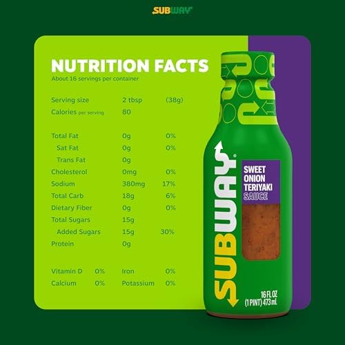 Subway Sweet Onion Teriyaki Sauce, 16 fl. oz., Made with Ginger, Poppyseed and Green Onions, Perfect Chicken Marinade, Glaze, Stir Fry or Hibachi Sauce