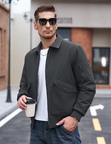 TACVASEN Men's Bomber Jacket Thick Quilted Jackets Zip Up Water Repellent Windproof Winter Warm Coat with 6 Pockets