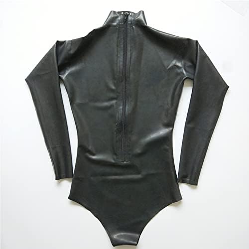 Black Latex Catsuit Back Zipper Long Sleeve Tight One Piece Rubber Bodysuit Swimsuit Club Wear