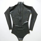 Black Latex Catsuit Back Zipper Long Sleeve Tight One Piece Rubber Bodysuit Swimsuit Club Wear