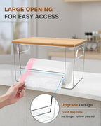 Trash Bag Dispenser 2 Pack, Stackable Acrylic Garbage Bags Dispenser with Bamboo Lid, Extra Large Clear Under Sink Organizer for 13/30/33 Gallon Bags, Kitchen, Cabinet, Laundry Room Storage