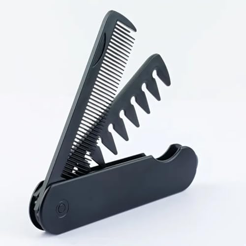 Men’s 2-in-1 Folding Travel Comb,Wide & Fine Teeth for Hair & Beard Grooming,Portable Pocket Comb for Men