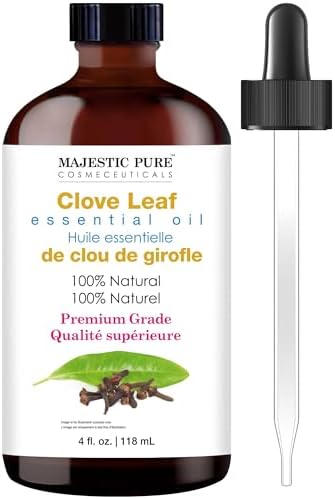 Majestic Pure Essential Oil with Glass Dropper - 100% Pure and Natural - Essential Oils for Diffuser, Aromatherapy, Soap and Candle Making, Clove Essential Oil, Clove Oil, 4 Fl Oz