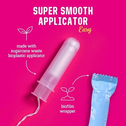 Flo - Organic Cotton Tampons for Women - 12 Pack (6 Super, 6 Super Plus) - Leak Proof - No Synthetic Fibers, Chlorine Bleach, Added Dyes - Bio-Plastic Applicator - Feminine Care - Vegan & Cruelty Free