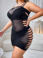 Sexy Lingerie for Women Naughty Plus Size Mesh Fishnet Strap Side Hollow Out Mini Dress Babydoll Chemise Swimsuit Cover Up
