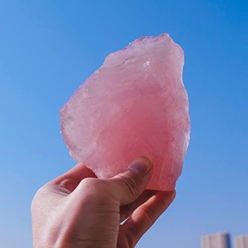 Apengshi 1pcs Rose Quartz Raw Crystal 0.77-0.99lb Natural Crystal Healing Stones Rough Crystal Gemstones for Tumbling, Polishing, Home Decoration, Fish Tank Decoration DIY, Wicca Therapy