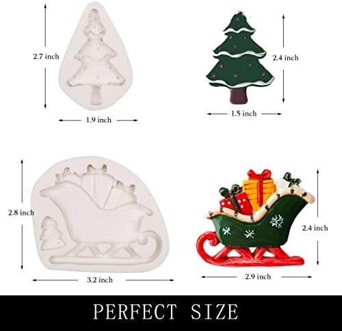 Christmas Silicone Fondant Mold, Santa Claus Chocolate Molds, Sled with Gift, Christmas Tree for Christmas Cake Decoration, Cupcake Toppers, Candy Sugarcraft, Clay Resin