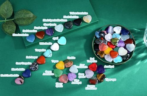 QINJIEJIE 50PCS Heart Crystals Stones Love Shaped Gemstones Rose Quartz Polished Crystal Bulk Chakra Palm Worry Stone Natural Cute Pocket Thumb Gems Reiki Meditation Wholesale Set Bulk Valentines Gifts Women