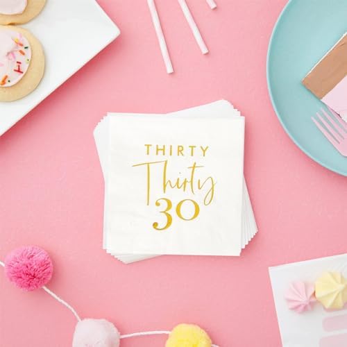 40pcs White and Gold 30th Birthday Cocktail Napkins,30th Birthday Anniversary Party Supplies for Women and Men,30th Birthday Beverage Cocktail Cake Paper Napkins, 10x10 inch