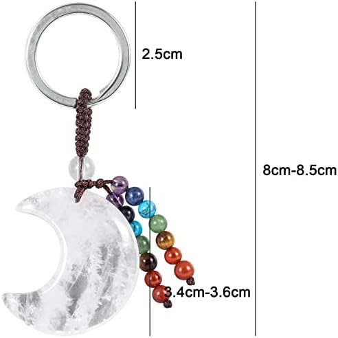 moonsix Crystal Crescent Moon Keychain with 7 Chakra Beads Natural Reiki Healing Stones Keyring Charm Decor for Unisex