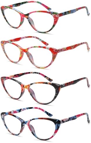 EYEURL 4-Pack Cat Eye Reading Glasses for Women Blue Light Blocking Spring Hinges Readers for Women