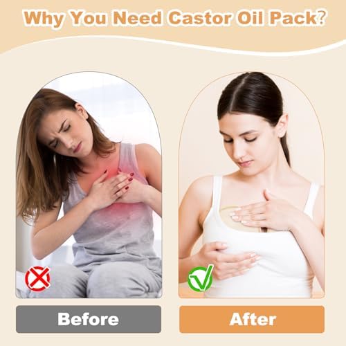 Castor Oil Pack for Breast, 2 PCS Reusable Organic Castor Oil Pack Wrap,Soft Breast Pads for Relaxing Sleeping (Oil Not Included) - Khaki