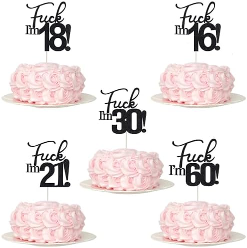 Fuck I'm 50 Birthday Cake Topper, Black Glitter Funny 50th Birthday Cake Decoration Party Supplies (50)