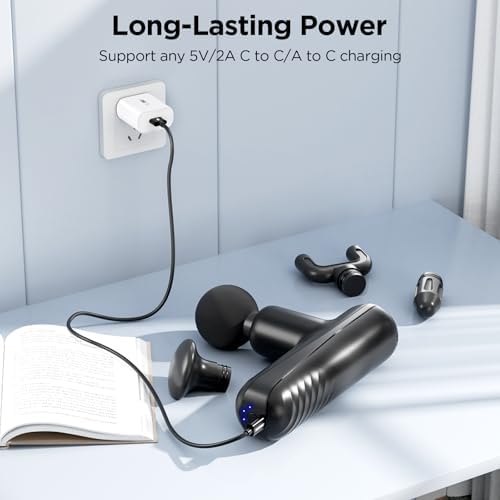 Mini Massage Gun, Powerful Handheld Muscle Massager for Muscle Relaxation, Deep Tissue Percussion Small Massage Gun Travel Massager with 4 Massage Heads Silent Brushless Motor, Black