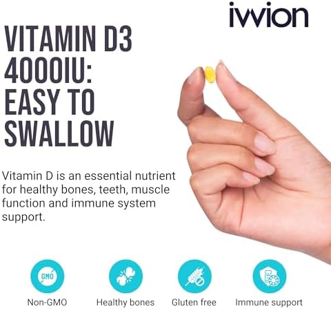 Preservative-Free Vitamin D3 4000 IU (100 µg) Softgel 1 Year Supply – High Strength Cholecalciferol | Gluten Free, Non-GMO | Supports Immune System, Bones, Teeth & Muscles | UK Made 365 Count
