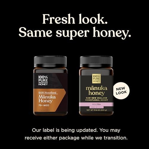 100% Pure New Zealand Honey - MGO 70+ Monofloral Mānuka Honey, 100% Pure New Zealand Raw Mānuka, 17.6 Ounce (500g) (Pack of 1)