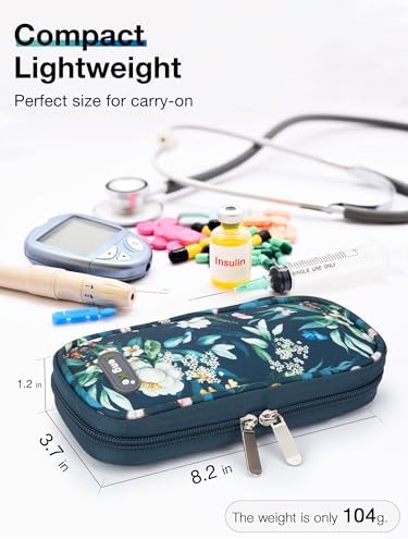 Insulin Cooler Travel Case, Insulin Pen Cooler, TSA Approved, Camellia Blue, Floral