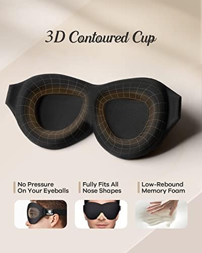 Sleep Eye Mask for Men Women, 3D Contoured 100% Blackout Eye Mask for Sleeping with Adjustable Strap, Soft and Comfortable Night Blindfold, Shade Cover for Travel Shift Work Nap, Black