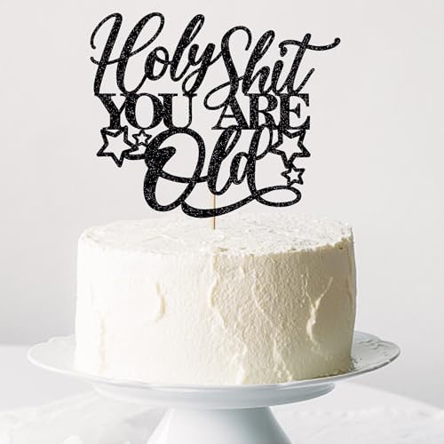 Happy Bithday Cake Topper, You're old Birthday Cake decoration，Funny Birthday Decorations for Men Women Black Glitter Cake decoration