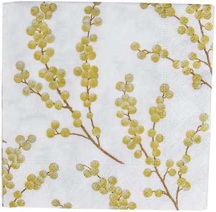 Entertaining with Caspari Berry Branches Paper Cocktail Napkin, White and Gold, Pack of 20