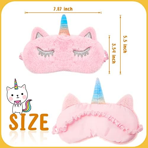 3 Pieces Sleep Mask for Kids, Girls Plush Sleeping Eye Cover Soft Eye Blindfold Cover Animal Shade for Kids(Pink,Bunny, Cat and Unicorn Style)
