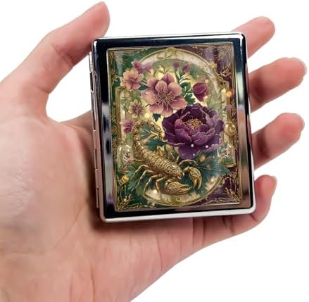 Weekly Pill Organizer, Metal Pill Box with 8 Compartments, Small Travel Pill Case for Purse Pocket, Medicine Vitamin Supplement Organizer (Scorpion Garden)