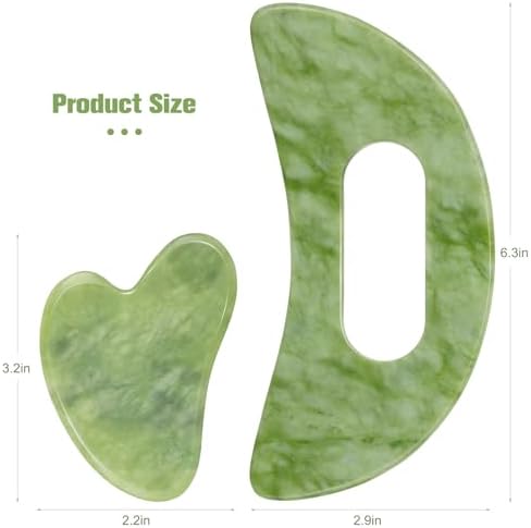 Jade Stone Gua Sha Massage Tool Set Larger Guasha Board with Handle Muscle Scraping Massage Tools Facial Anti Cellulite Spa Acupuncture Tools for Back Neck Face Leg Massage, Lymphatic Drainage