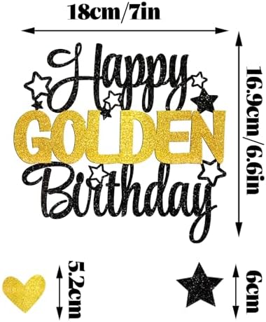 9pcs Happy Golden Birthday Cake Topper - Golden Birthday Party Decorations for Kids Adults, 10th 13th 14th 16th 18th 30th 50th 60th Cake Decorations