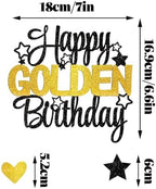 9pcs Happy Golden Birthday Cake Topper - Golden Birthday Party Decorations for Kids Adults, 10th 13th 14th 16th 18th 30th 50th 60th Cake Decorations