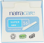 Natracare Organic Cotton Super Tampons with Cardboard Applicator, Plastic Free, Chlorine Free, Biodegradable & Compostable (1 Pack, 16 Tampons Total)