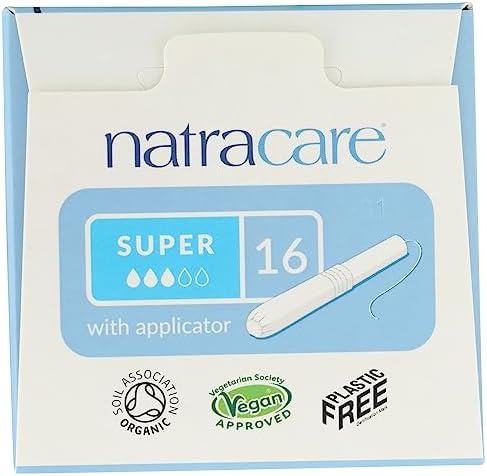 Natracare Organic Cotton Super Tampons with Cardboard Applicator, Plastic Free, Chlorine Free, Biodegradable & Compostable (1 Pack, 16 Tampons Total)