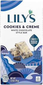 LILY'S Cookies and Creme White Chocolate Style No Sugar Added, Sweets Bar, 2.8 Oz