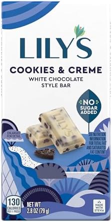 LILY'S Cookies and Creme White Chocolate Style No Sugar Added, Sweets Bar, 2.8 Oz