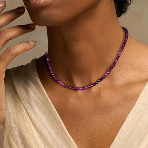 Crystal Choker Necklaces for Women,4mm Handmade Natural Stone Choker Beaded Necklace Healing Crystal Necklace Gemstone Bead Necklaces for Women