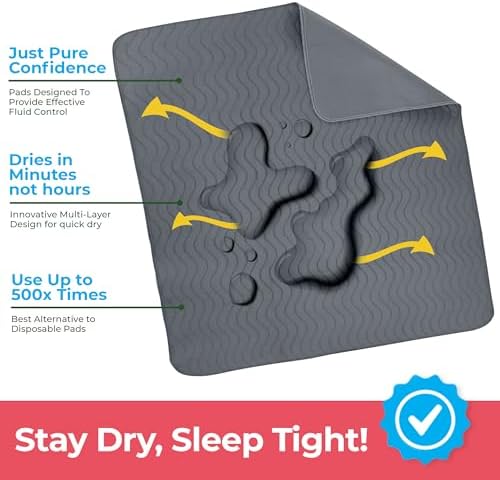 Utopia Bedding Washable Underpads 34" x 36" (Pack of 4), Waterproof Reusable Heavy Absorbency Incontinence Bed Pads for Adults, Kids, Elderly and Pets, Bedwetting Pads for Sofa and Couch (Grey)