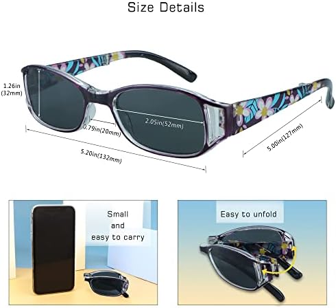 VisionGlobal 3 Pairs Reading Glasses/Sunglasses Foldable with Blue Light Blocking lens Compact Folding Glasses for Women (Purple, +1.25 Magnification)