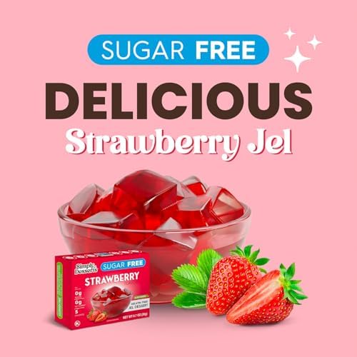 Simply Delish Plant Based Natural Strawberry Jel Dessert – 6 Pack – Zero Sugar, 0g Net Carbs, Gluten Free, Vegan, Diabetic & Allergen Free