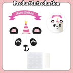 Panda Happy Birthday Cake Topper,Handmade Panda Ears Eyes Cake Set Cake Decorations,Animal Zoo Themed Panda Bear Baby Shower Birthday Party Decorations