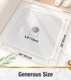 HITSLAM Shower Bathtub Mat Non Slip, 24"x 24" Bath Mat for Tub, Soft PVC Shower Mats for Inside Shower with Suction Cups and Center Drain Hole, Machine Washable Bathroom Floor Mat, Clear