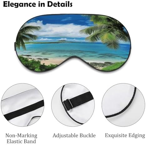 Tropical Palm Tree Hawaii Beach Sleep Mask Eye Mask for Sleeping Breathable Blackout Sleeping Masks with Adjustable Strap Soft Eye Cover Comfortable Blindfold Eyeshade for Night Sleeping Travel Nap