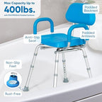 Padded Shower Chair and Bath Chair with Armrests and Back, Comfortable Deluxe Shower Chair for Inside Shower and Bathtub for Elderly and Seniors Safety, Adjustable Height, Institutional Quality, Blue