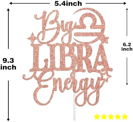 Big Libra Energy Cake Topper, Happy Birthday Libra in September/October, Libra Season, 12 Zodiac Constellation Theme Birthday Party Decoration Supplies, Rose Gold Glitter