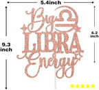 Big Libra Energy Cake Topper, Happy Birthday Libra in September/October, Libra Season, 12 Zodiac Constellation Theme Birthday Party Decoration Supplies, Rose Gold Glitter